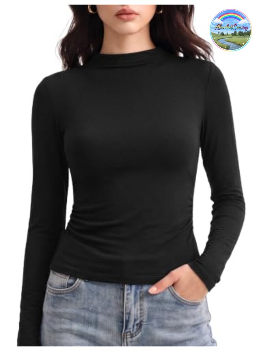 Women's Mock Neck Merino Wool Knit Top Fitted Long Sleeve